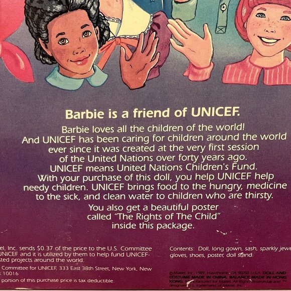 Vintage 1989 Unicef Barbie Doll Special Edition Blonde Blue Eyes NRFB - Picture 13 of 14
